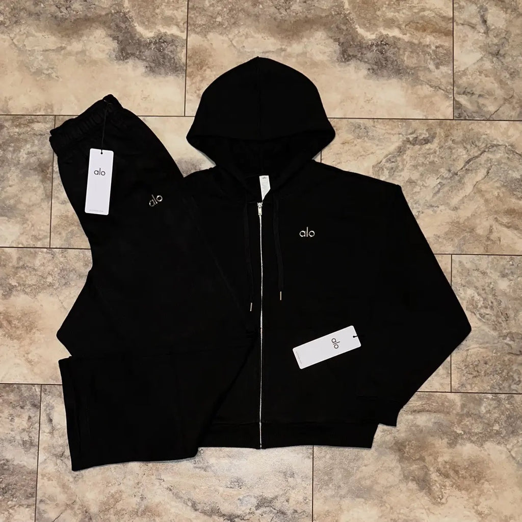Alo Yoga Accolade Full Zip Hoodie & Sweatpants Set Black