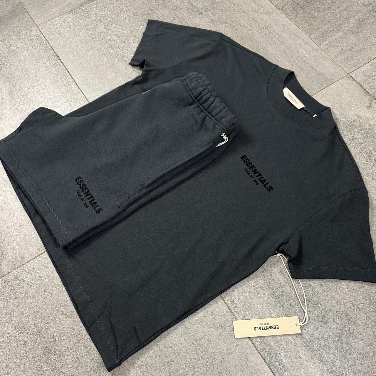 Black Fear of God Essential Shorts and Shirt Set